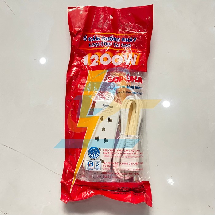 Ổ cắm chống ch&aacute;y chịu tải 1200W d&acirc;y 2.5m SOPOKA 3B3
