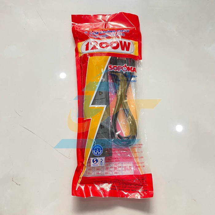 Ổ cắm l&otilde;i sứ chống ch&aacute;y chịu tải 1200W d&acirc;y 2.5m SOPOKA 5S3
