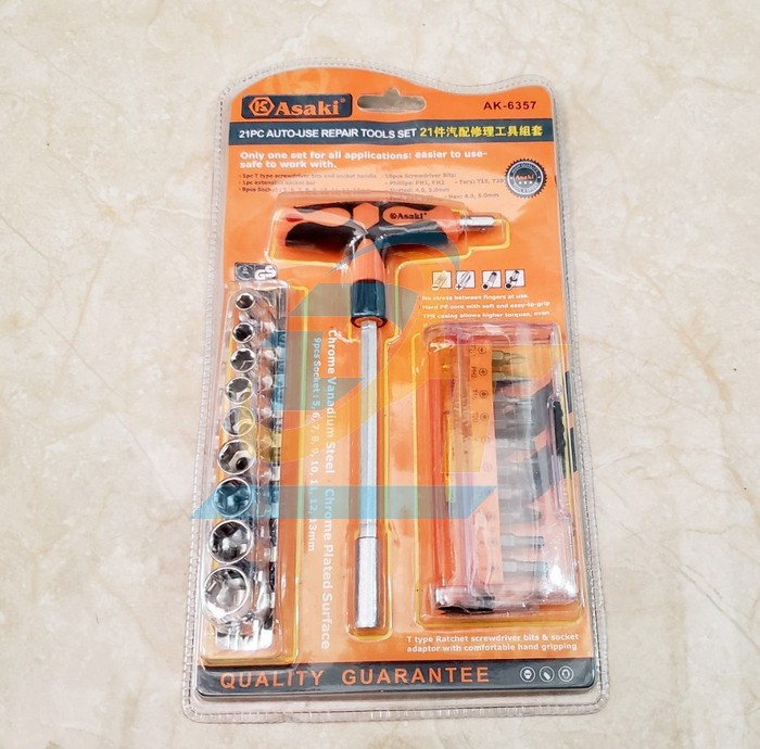 Bộ mũi v&iacute;t v&agrave; đầu tu&yacute;p 21 chi tiết Asaki AK-6357