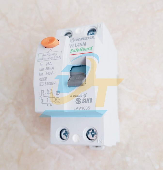 Cầu dao chống r&ograve; RCCB 2P 25A 30mA Sino VLL45N/25A