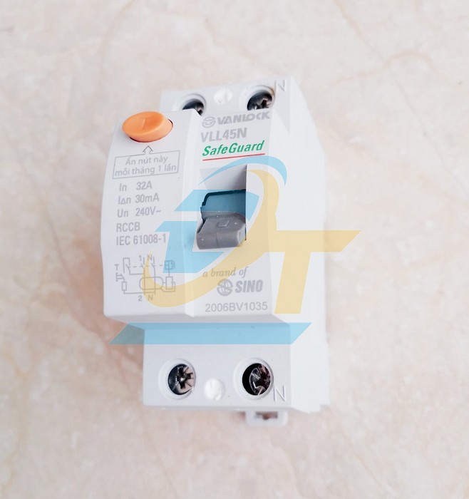 Cầu dao chống r&ograve; RCCB 2P 32A 30mA Sino VLL45N/32A