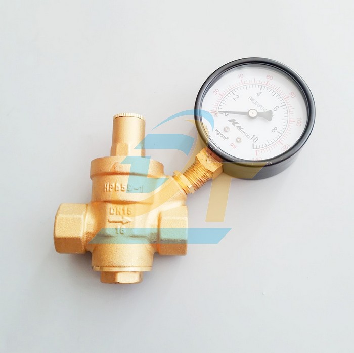 Van giảm &aacute;p nước đồng thau k&egrave;m đồng hồ DN15 - phi 21