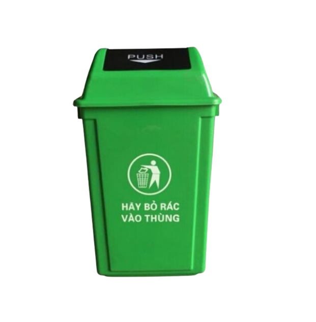 Th&ugrave;ng r&aacute;c nhựa nắp lật PUSH 60 l&iacute;t