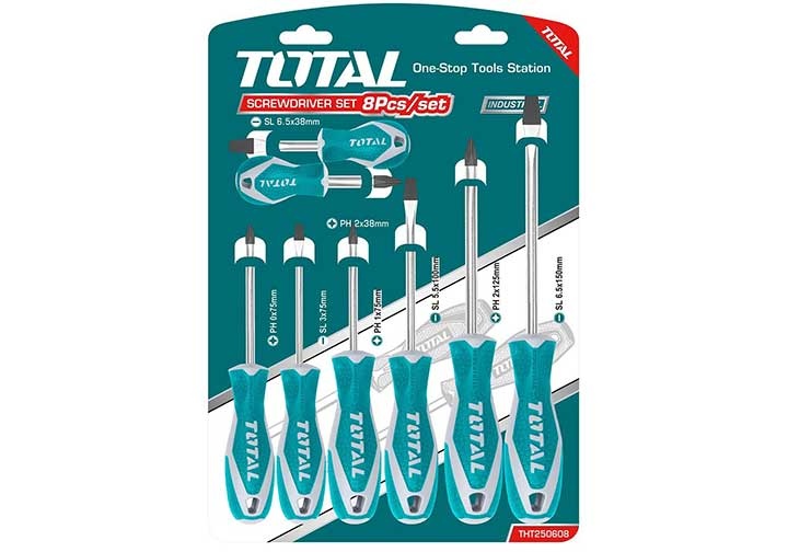 Bộ tua v&iacute;t dẹp v&agrave; bake 8 chi tiết Total THT250608