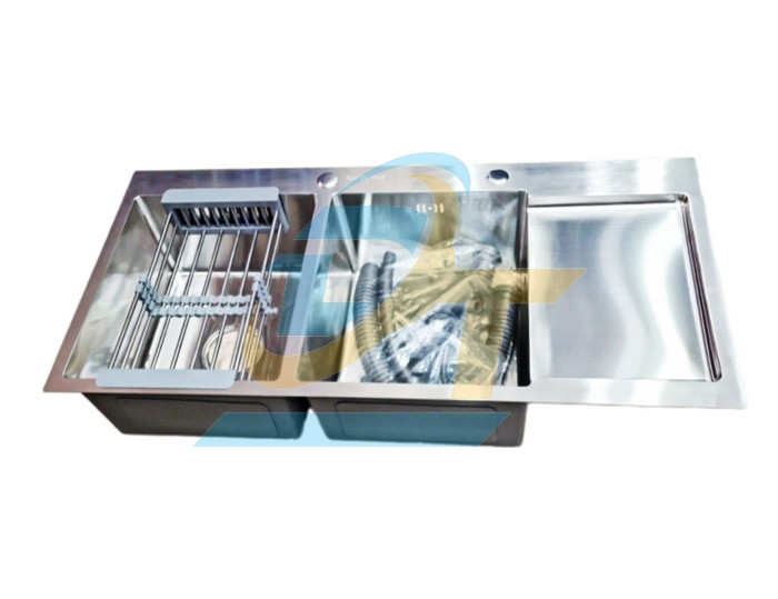 Chậu rửa ch&eacute;n inox 304 đ&uacute;c 2 hố 1000x480x230mm Vanni VN-10048