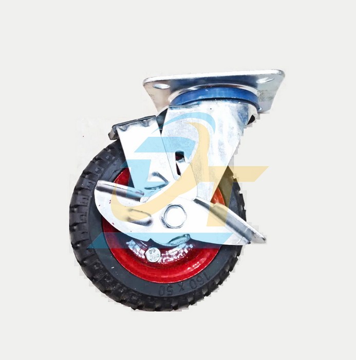 B&aacute;nh xe đẩy cao su m&acirc;m sắt c&oacute; kh&oacute;a 150x50 c&agrave;ng xoay