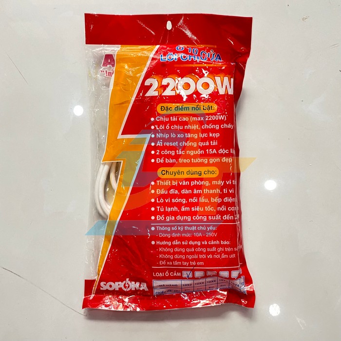 Ổ cắm điện 10 cửa chịu nhiệt d&acirc;y 2m SOPOKA 10X2 (BỎ MẪU) 10X2 Sopoka | Gi&aacute; rẻ nhất - C&ocirc;ng Ty TNHH Thương Mại Dịch Vụ Đạt T&acirc;m
