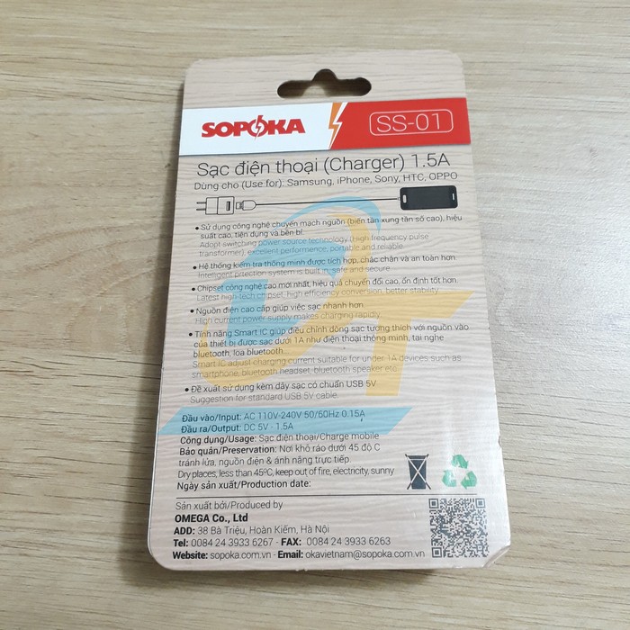 Sạc điện thoại 1.5A Sopoka SS-01 SS-01 Sopoka | Gi&aacute; rẻ nhất - C&ocirc;ng Ty TNHH Thương Mại Dịch Vụ Đạt T&acirc;m