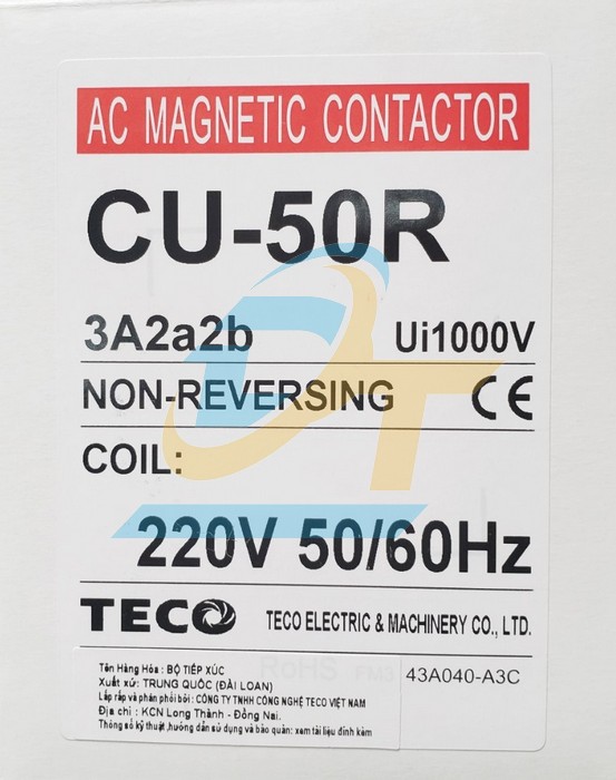 Khởi động từ 3P 50A 220V Teco CU-50R (2a2b) CU-50R Teco | Gi&aacute; rẻ nhất - C&ocirc;ng Ty TNHH Thương Mại Dịch Vụ Đạt T&acirc;m