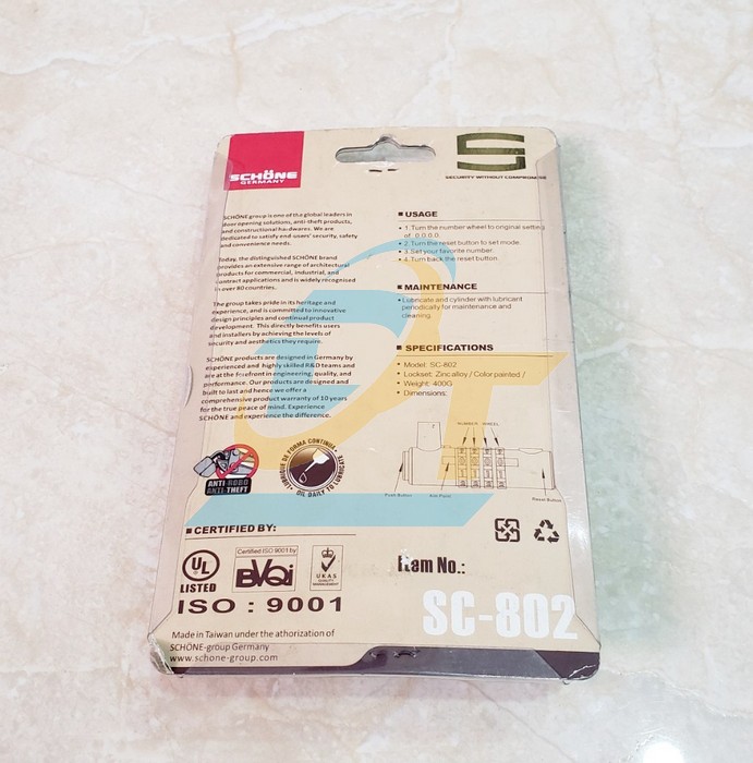 Ổ kh&oacute;a số Schone SC-802 SC-802 Schone | Gi&aacute; rẻ nhất - C&ocirc;ng Ty TNHH Thương Mại Dịch Vụ Đạt T&acirc;m