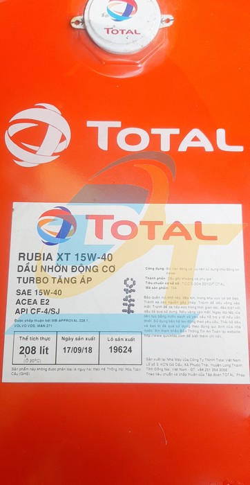 Dầu nhờn động cơ Total Rubia XT 15W-40 (208 l&iacute;t) XT 15W-40 (208L) TotalEnergies | Gi&aacute; rẻ nhất - C&ocirc;ng Ty TNHH Thương Mại Dịch Vụ Đạt T&acirc;m