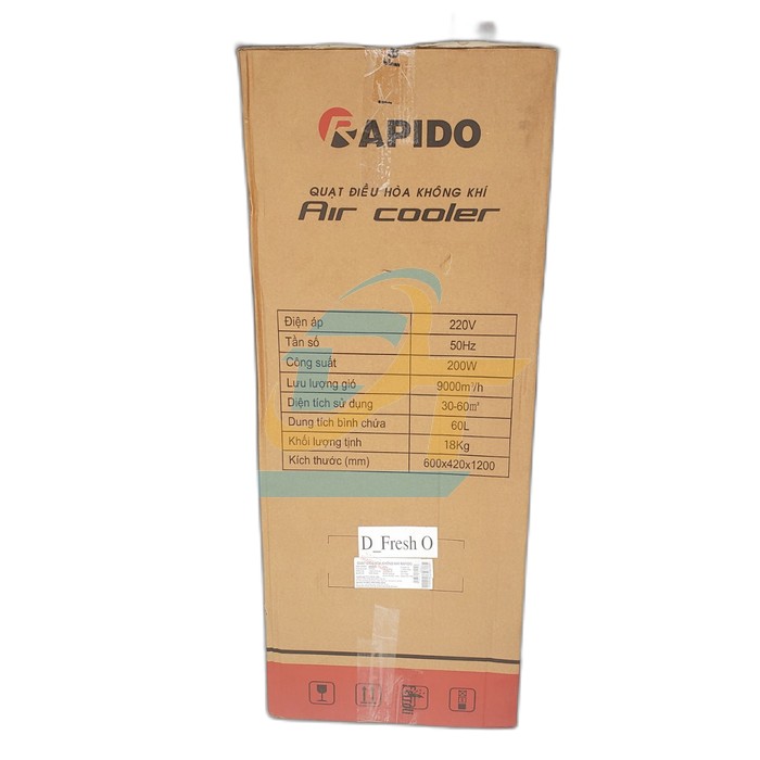 Quạt điều h&ograve;a kh&ocirc;ng kh&iacute; Air Cooler Rapido 9000-D (60L)  Rapido | Gi&aacute; rẻ nhất - C&ocirc;ng Ty TNHH Thương Mại Dịch Vụ Đạt T&acirc;m