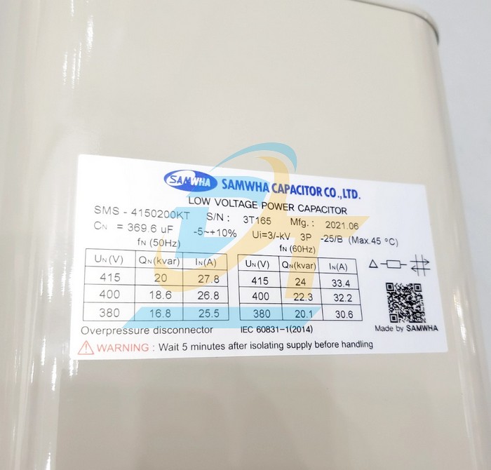 Tụ b&ugrave; (Tụ dầu) 3P Samwha 415V 50Hz 20kvar  SAMHWA | Gi&aacute; rẻ nhất - C&ocirc;ng Ty TNHH Thương Mại Dịch Vụ Đạt T&acirc;m
