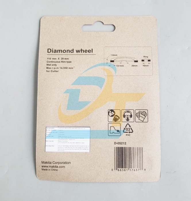 Lưỡi cắt kim cương 110x20mm Makita D-05212 D-05212 Makita | Gi&aacute; rẻ nhất - C&ocirc;ng Ty TNHH Thương Mại Dịch Vụ Đạt T&acirc;m