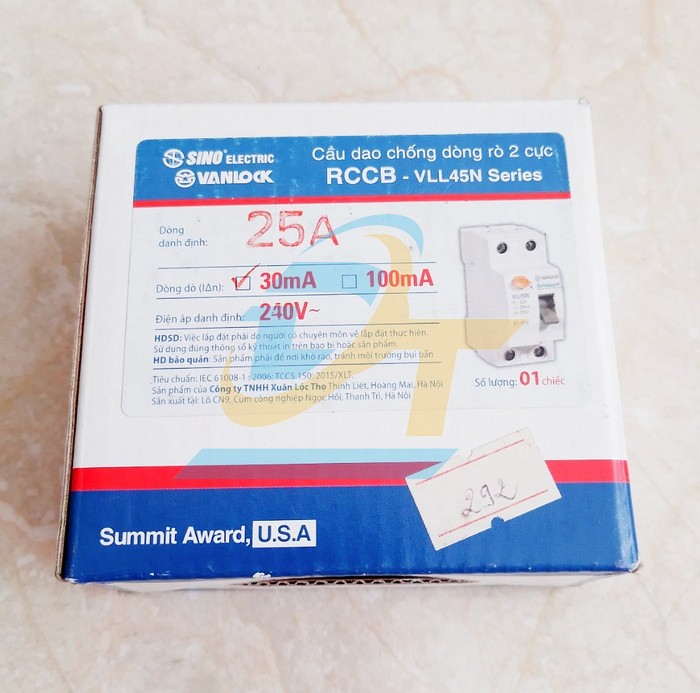Cầu dao chống r&ograve; RCCB 2P 25A 30mA Sino VLL45N/25A VLL45N/25A Sino | Gi&aacute; rẻ nhất - C&ocirc;ng Ty TNHH Thương Mại Dịch Vụ Đạt T&acirc;m
