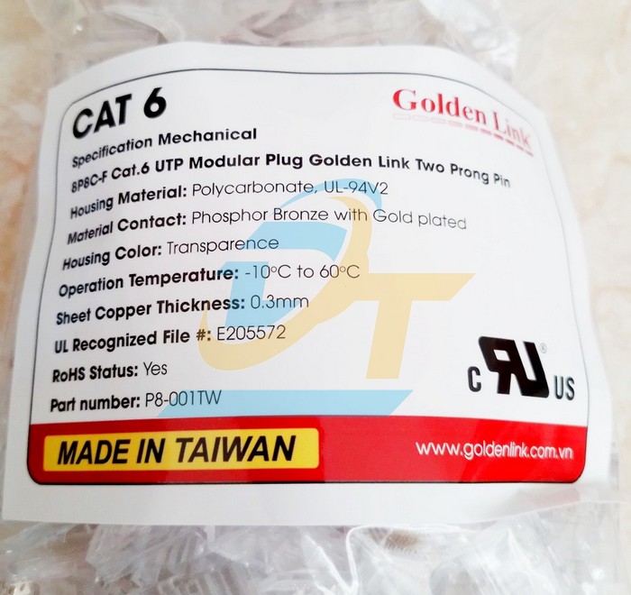 Đầu bấm mạng RJ45 Cat.6 UTP Golden Link P8- 001TW P8- 001TW GoldenLink | Gi&aacute; rẻ nhất - C&ocirc;ng Ty TNHH Thương Mại Dịch Vụ Đạt T&acirc;m
