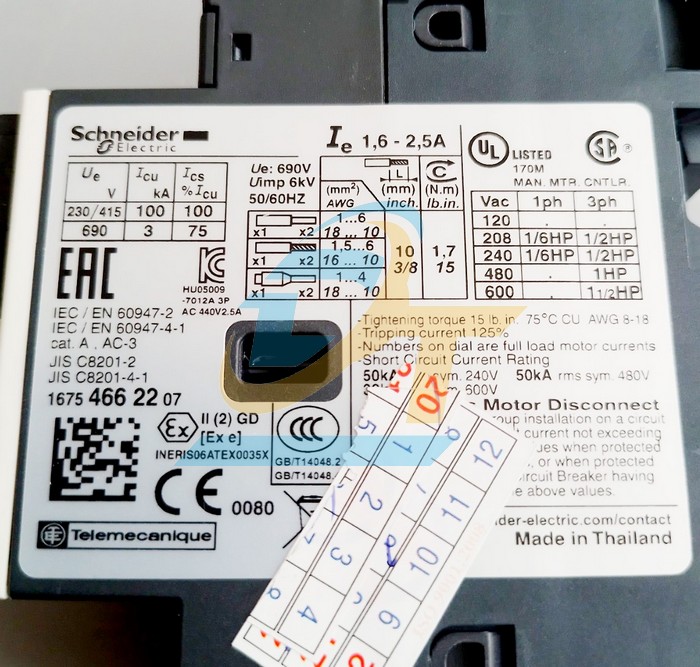 Cầu dao bảo vệ động cơ 3P 1.6-2.5A Schneider GV2ME07 GV2ME07 SCHNEIDER | Gi&aacute; rẻ nhất - C&ocirc;ng Ty TNHH Thương Mại Dịch Vụ Đạt T&acirc;m