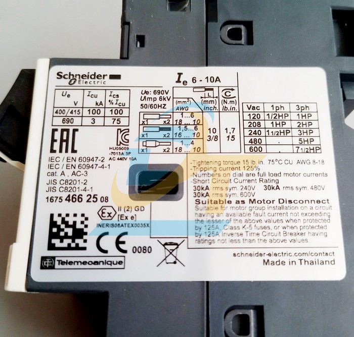 Cầu dao bảo vệ động cơ 3P 6-10A Schneider GV2ME14 GV2ME14 SCHNEIDER | Gi&aacute; rẻ nhất - C&ocirc;ng Ty TNHH Thương Mại Dịch Vụ Đạt T&acirc;m