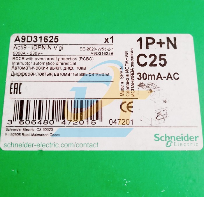 Cầu dao chống giật RCBO Acti9 iDPN (1P+N) 25A 30mA 230V Schneider A9D31625 A9D31625 SCHNEIDER | Gi&aacute; rẻ nhất - C&ocirc;ng Ty TNHH Thương Mại Dịch Vụ Đạt T&acirc;m