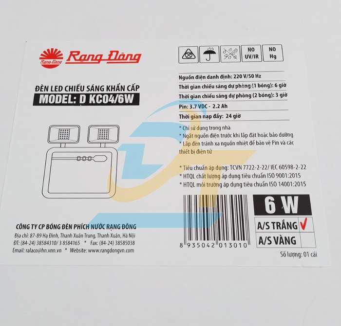 Đ&egrave;n LED khẩn cấp 6W Rạng Đ&ocirc;ng D KC04/6W D KC04/6W RangDong | Gi&aacute; rẻ nhất - C&ocirc;ng Ty TNHH Thương Mại Dịch Vụ Đạt T&acirc;m