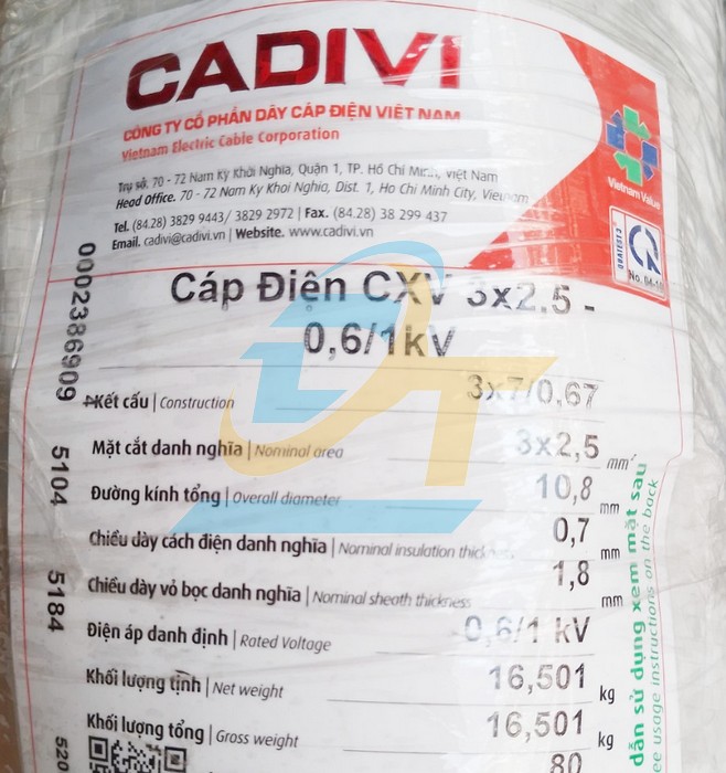 D&acirc;y c&aacute;p điện Cadivi CXV 3x2.5 - 0.6/1kV  Cadivi | Gi&aacute; rẻ nhất - C&ocirc;ng Ty TNHH Thương Mại Dịch Vụ Đạt T&acirc;m
