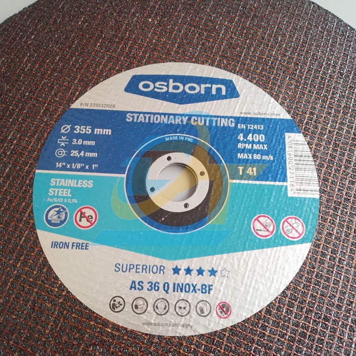 Đ&aacute; cắt AS 36 Q INOX-BF T41 Osborn 355x3x25.4mm  OSBORN | Gi&aacute; rẻ nhất - C&ocirc;ng Ty TNHH Thương Mại Dịch Vụ Đạt T&acirc;m