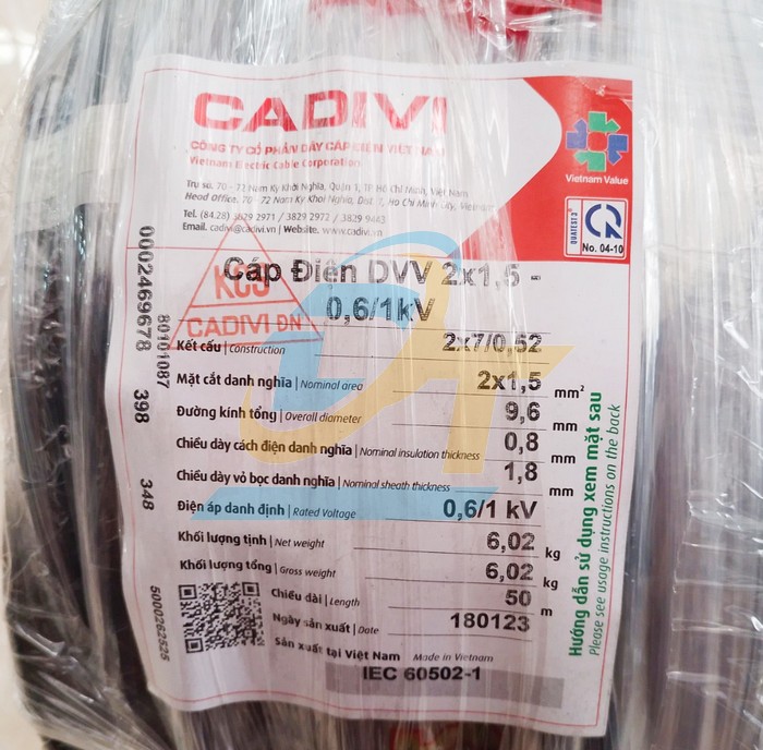 C&aacute;p điều khiển kh&ocirc;ng m&agrave;n chắn Cadivi DVV 2x1.5 - 0.6/1kV  Cadivi | Gi&aacute; rẻ nhất - C&ocirc;ng Ty TNHH Thương Mại Dịch Vụ Đạt T&acirc;m
