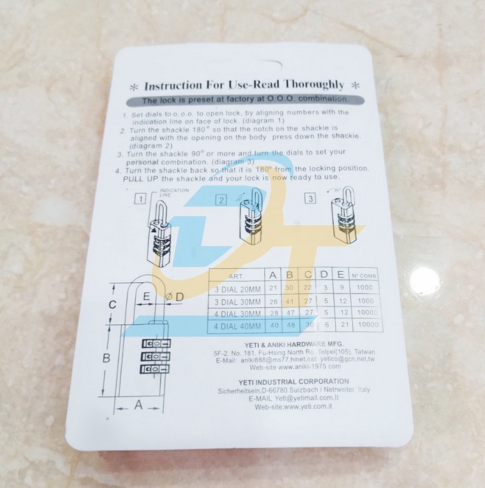 Ổ kh&oacute;a số đồng thau 40mm Yeti 440  YETI-LOCK | Gi&aacute; rẻ nhất - C&ocirc;ng Ty TNHH Thương Mại Dịch Vụ Đạt T&acirc;m