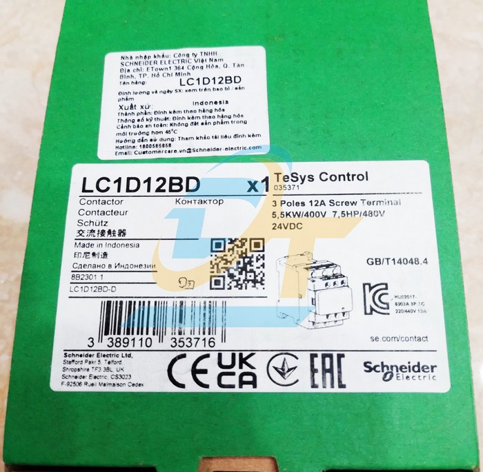 Khởi động từ 3P 12A 24V Schneider LC1D12BD  SCHNEIDER | Gi&aacute; rẻ nhất - C&ocirc;ng Ty TNHH Thương Mại Dịch Vụ Đạt T&acirc;m