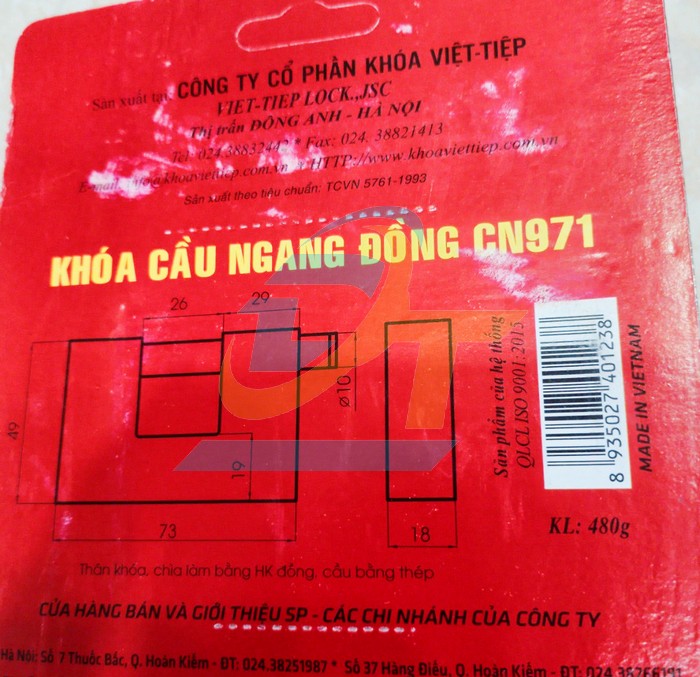 Kh&oacute;a cầu ngang đồng Việt Tiệp CN971  VietTiep | Gi&aacute; rẻ nhất - C&ocirc;ng Ty TNHH Thương Mại Dịch Vụ Đạt T&acirc;m