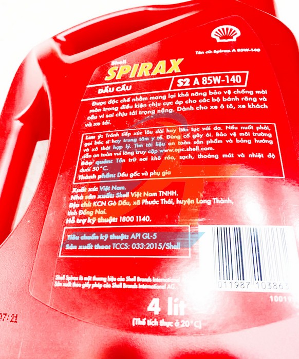Dầu cầu hộp số Shell Spirax S2 A 85W-140 4L  Shell-Spirax | Gi&aacute; rẻ nhất - C&ocirc;ng Ty TNHH Thương Mại Dịch Vụ Đạt T&acirc;m