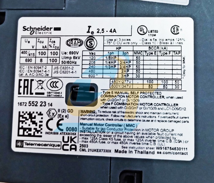 Cầu dao bảo vệ động cơ 2.5-4A Schneider GV2P08  SCHNEIDER | Gi&aacute; rẻ nhất - C&ocirc;ng Ty TNHH Thương Mại Dịch Vụ Đạt T&acirc;m