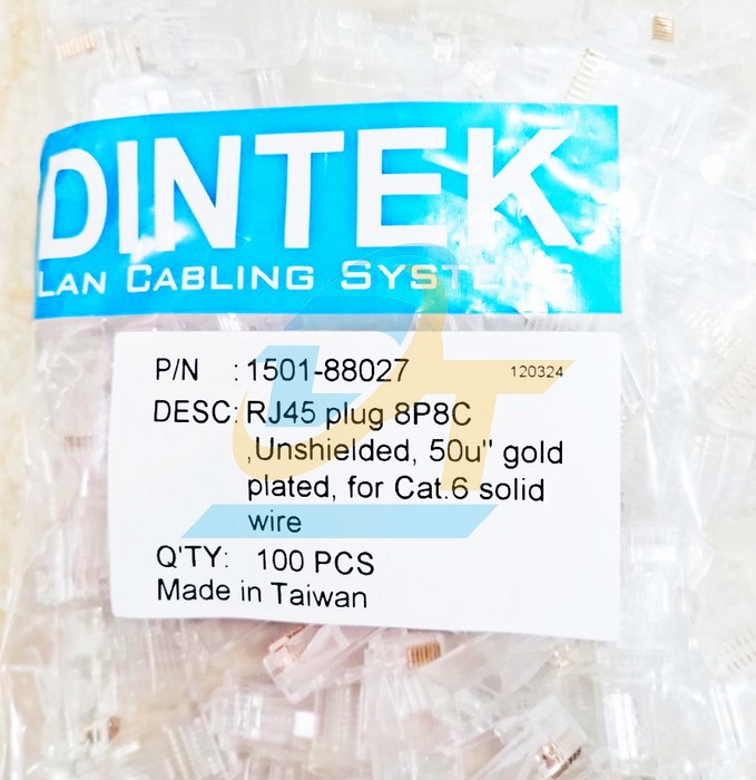 Đầu bấm mạng RJ45 UTP Cat6 Dintek 1501-88027 (Bịch 100 c&aacute;i)  DINTEK | Gi&aacute; rẻ nhất - C&ocirc;ng Ty TNHH Thương Mại Dịch Vụ Đạt T&acirc;m