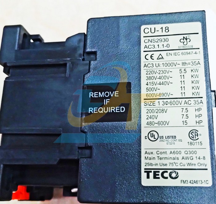 Khởi động từ 3P 18A 220V Teco CU-18  Teco | Gi&aacute; rẻ nhất - C&ocirc;ng Ty TNHH Thương Mại Dịch Vụ Đạt T&acirc;m
