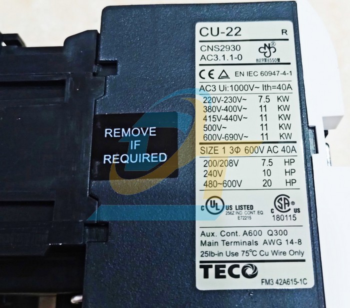 Khởi động từ 3P 22A 220V Teco CU-22  Teco | Gi&aacute; rẻ nhất - C&ocirc;ng Ty TNHH Thương Mại Dịch Vụ Đạt T&acirc;m