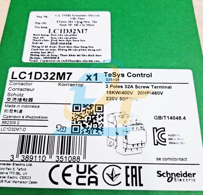 Khởi động từ 3P 32A 220V Schneider LC1D32M7  SCHNEIDER | Gi&aacute; rẻ nhất - C&ocirc;ng Ty TNHH Thương Mại Dịch Vụ Đạt T&acirc;m