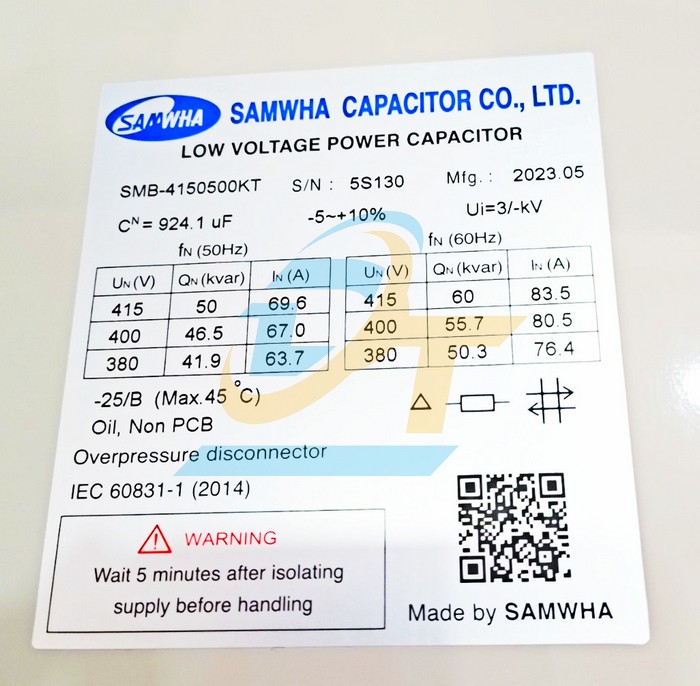 Tụ b&ugrave; (Tụ dầu) 3P Samwha 415V 50Hz 50kvar  SAMHWA | Gi&aacute; rẻ nhất - C&ocirc;ng Ty TNHH Thương Mại Dịch Vụ Đạt T&acirc;m