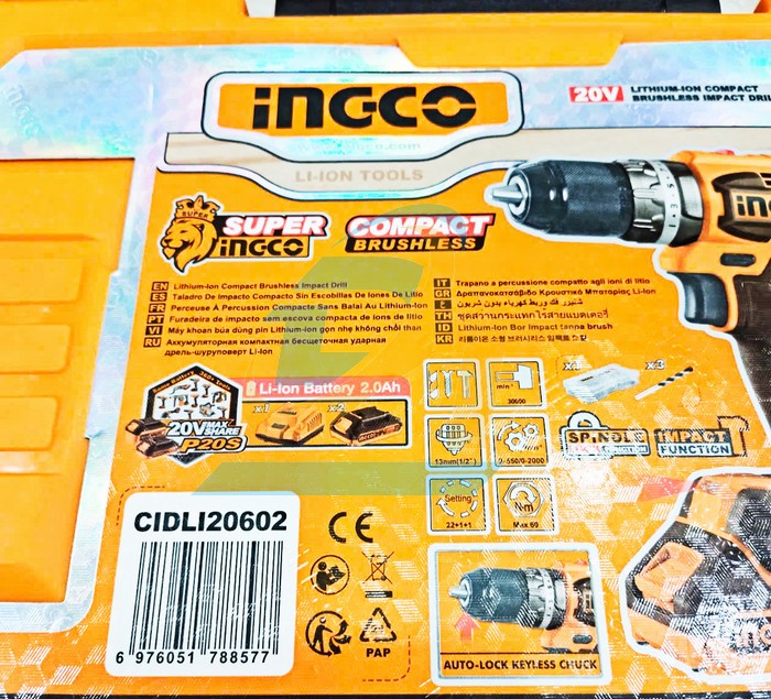 M&aacute;y khoan b&uacute;a d&ugrave;ng pin 20V Ingco CIDLI20602 (K&egrave;m 2 Pin + 1 Sạc)  INGCO | Gi&aacute; rẻ nhất - C&ocirc;ng Ty TNHH Thương Mại Dịch Vụ Đạt T&acirc;m