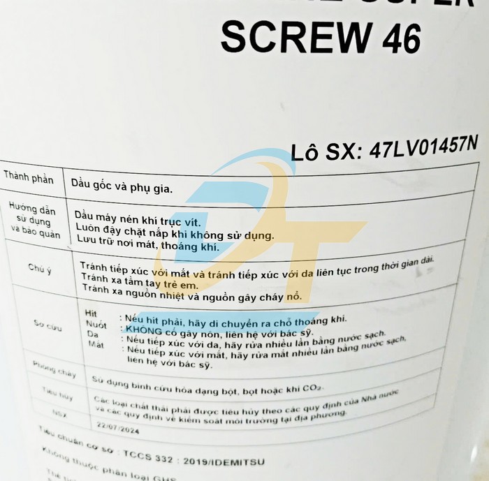 Dầu m&aacute;y n&eacute;n kh&iacute; Idemitsu Daphne Super Screw 46 (20L)  IDEMITSU | Gi&aacute; rẻ nhất - C&ocirc;ng Ty TNHH Thương Mại Dịch Vụ Đạt T&acirc;m
