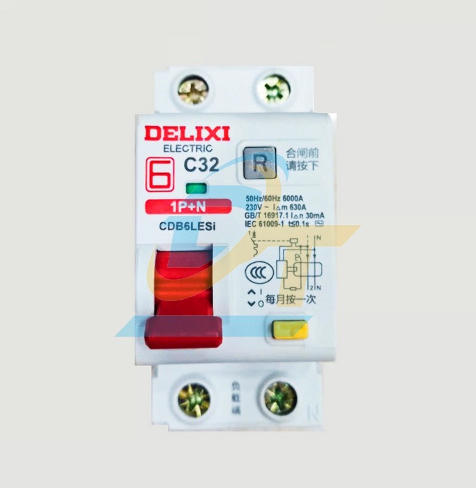 Cầu dao chống giật RCBO 1P+N 32A 30mA Delixi CDB6LESi1C32  DELIXI | Gi&aacute; rẻ nhất - C&ocirc;ng Ty TNHH Thương Mại Dịch Vụ Đạt T&acirc;m
